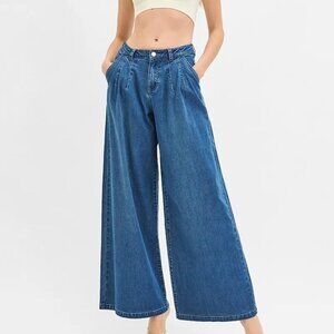 RISEN Mid Rise Fit Wide Leg Knit Denim Look Jeans